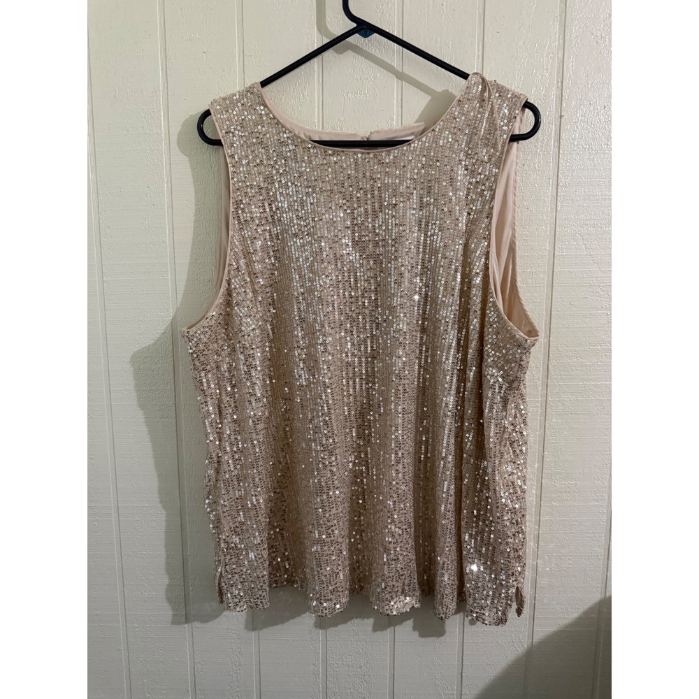 LC Lauren Conrad Womens Champagne Gold Sequin Sleeveless Tank Top Plus Size 2X